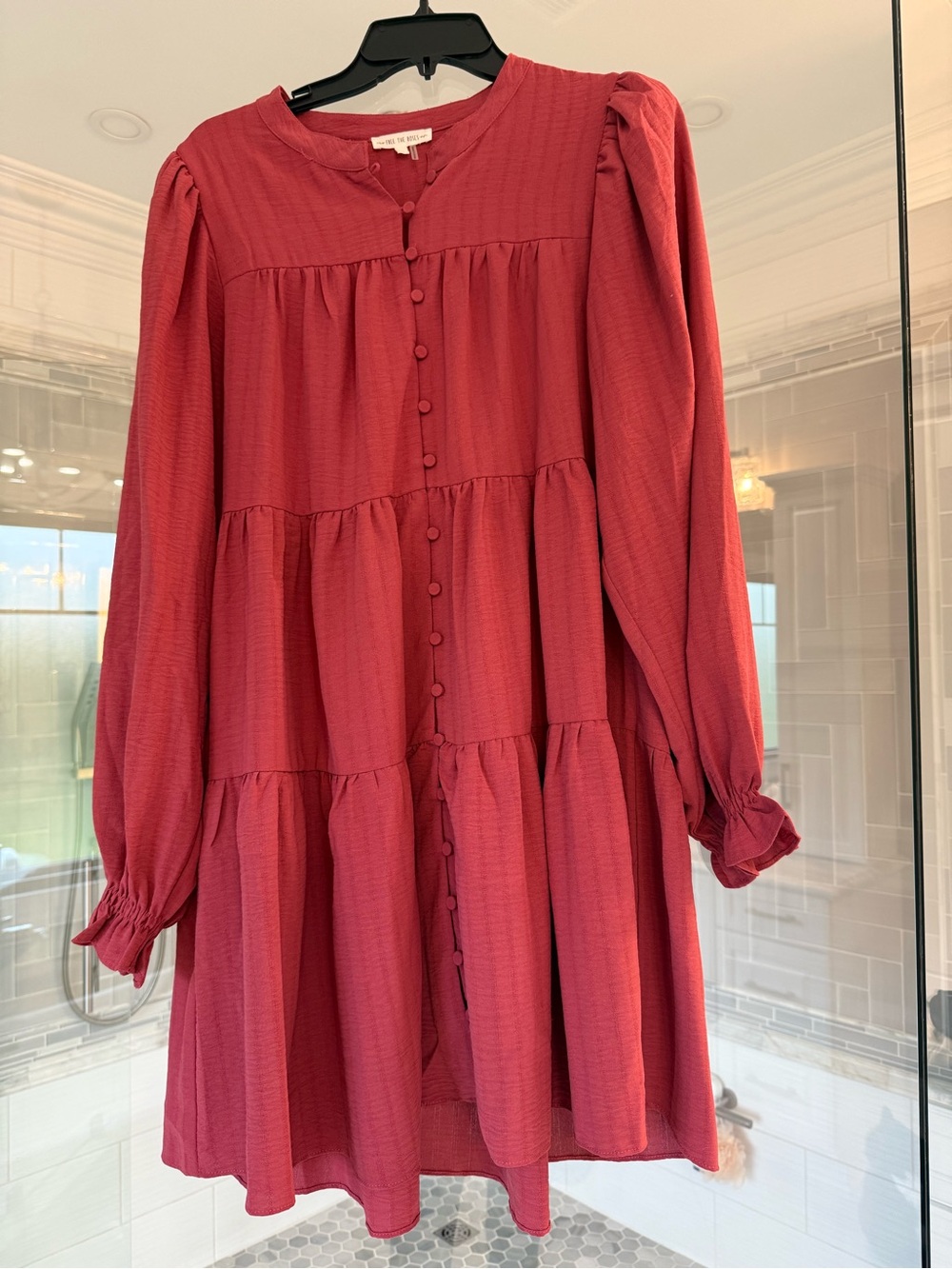 Free the Roses Long-Sleeve Tiered Dress in Rose